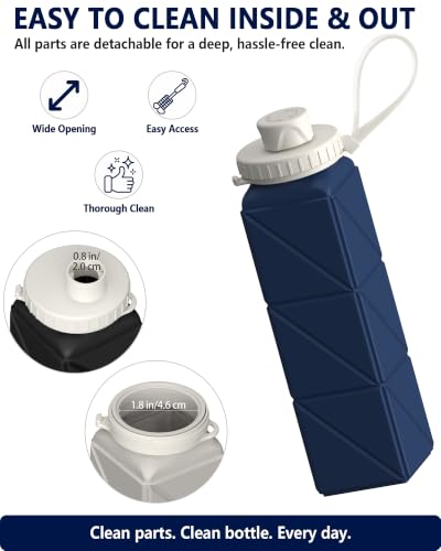Collapsible Silicone Water Bottle 21oz Leakproof Travel Bottle
