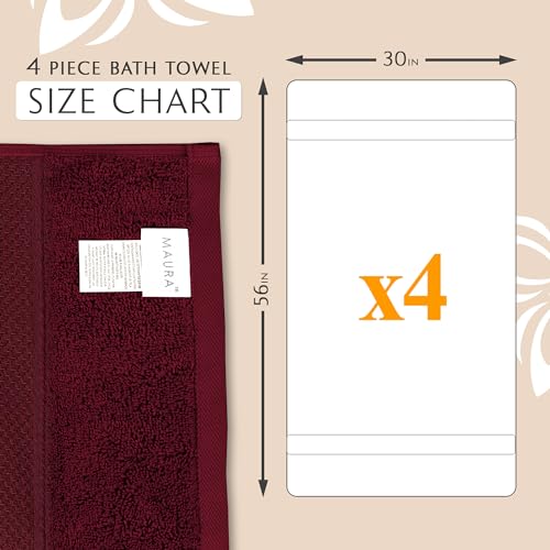 MAURA Turkish Cotton Bath Towels Set of 4 - Extra Large, Soft & Plush Burgundy