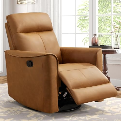Swivel Rocker Recliner Chair, 360° Glider Nursing Chair with Leathaire
