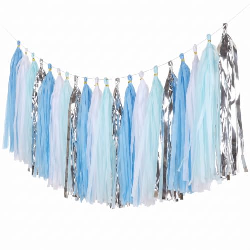 Blue and Silver Tassel Garland Kit - 20 Pcs Tissue Paper DIY Banner