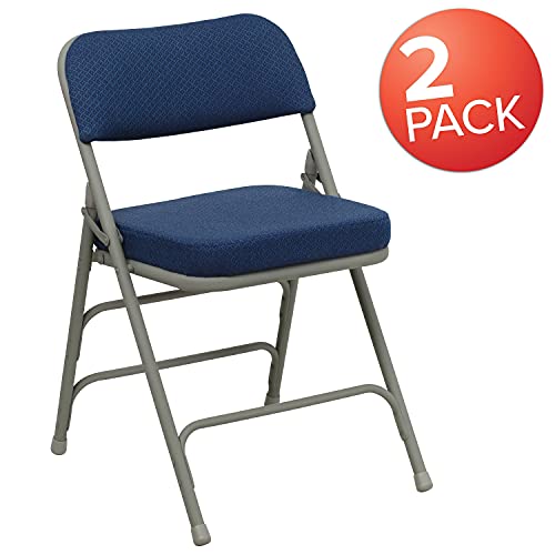 Set of 2 Navy Fabric Padded Folding Chairs with Steel Frame