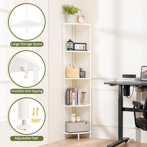 5-Tier Corner Bookshelf, 65-Inch Tall Wood and Steel Display Stand