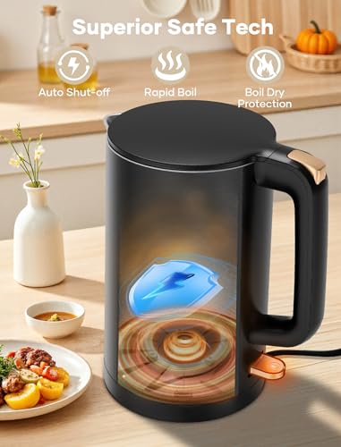 1.7L Electric Kettle, Double Wall Stainless Steel Cool Touch Water Boiler
