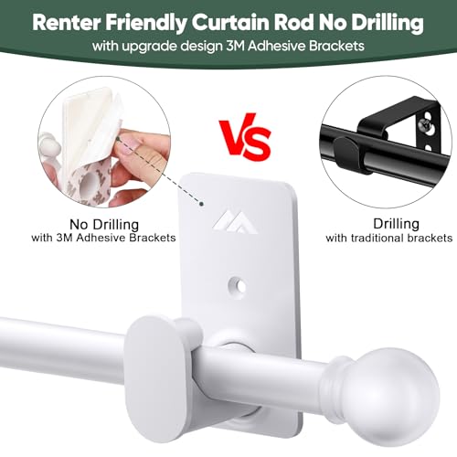 No Drill Curtain Rod 30-45 Inches, 5/8 Inch Diameter with Adhesive Brackets