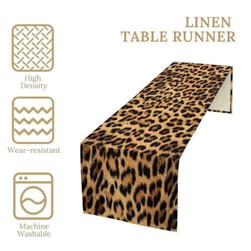 Moderw Leopard Skin Print Table Runner 13x90in Black Brown Safari Wildlife Decor