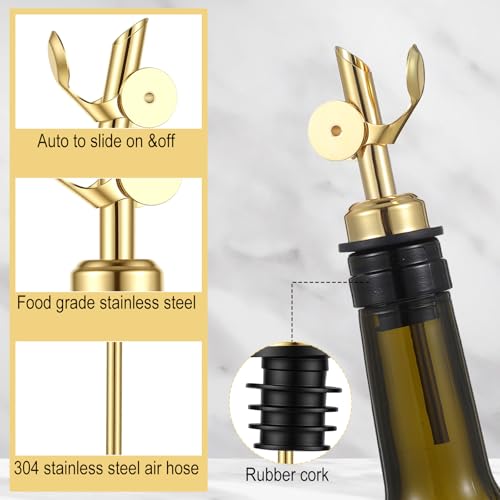 Afcabakila 12-Pack Stainless Steel Oil & Liquor Bottle Pourers with Flip Cap, Gold