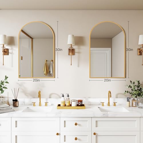 20x30 Inch Arched Wall Mirror, Gold Metal Frame Bathroom Vanity Mirror