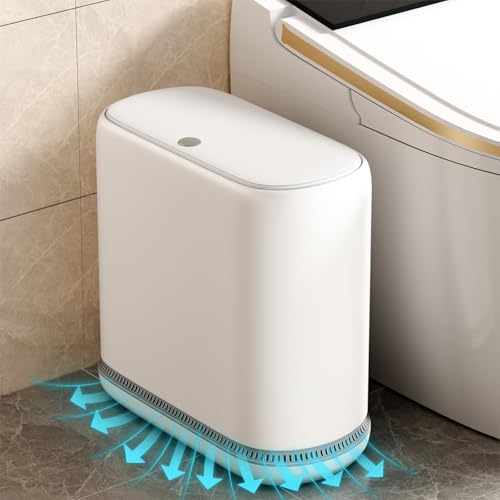 Small Bathroom Trash Can with Lid, 3 Gallon Slim Garbage Bin with Bags