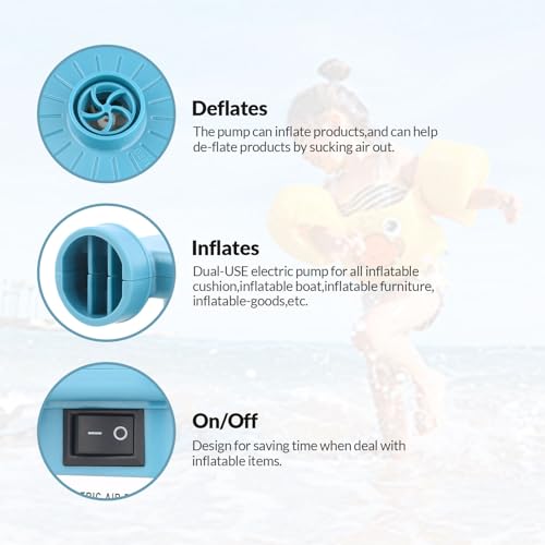 Electric Air Pump for Inflatables - Quick Inflate/Deflate, 3 Nozzles