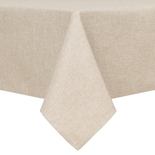 Beige Faux Linen Rectangle Tablecloth 54 x 80 Inch - Wrinkle Resistant