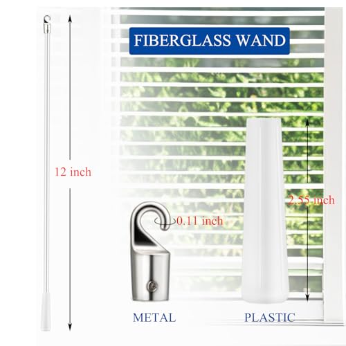 12-Inch Fiberglass Blind Wand Replacement with Hook - Set of 3