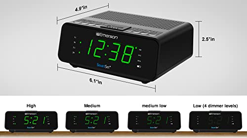 Dual Alarm Clock Radio with Auto Time Setting & Jade Green LED Display