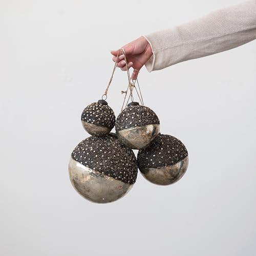 Large Mercury Glass Ornament with Stars - Dipped Bronze & Silver Finish, 8 Inch Holiday Decor