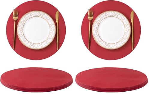 SHACOS 100 Pack 13 Inch Dark Red Disposable Round Placemats for Events - 2 Pack