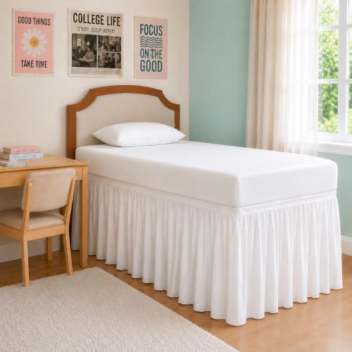 Twin XL 36-Inch Drop Dorm Bed Skirt - Soft Microfiber Dust Ruffle (White)