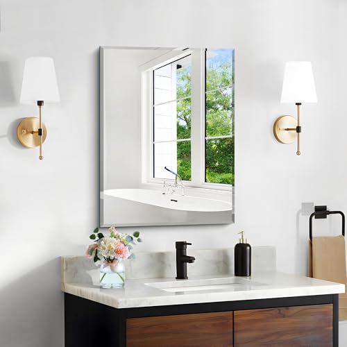 18x24 Frameless Beveled Wall Mirror, Rectangle Vanity Mirror for Bathroom