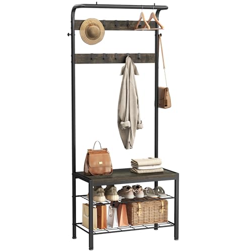 4-in-1 Hall Tree Entryway Organizer with Shoe Bench and 10 Storage Hooks