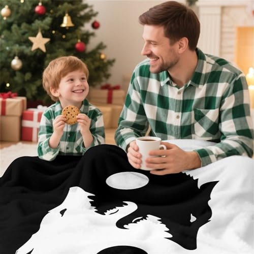 Twin Yin Yang Wolf Fleece Throw Blanket 60x80in - Super Soft Cozy Plush Mini Microfiber