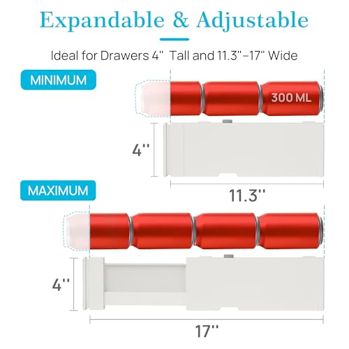 Vtopmart 6 Pack Drawer Dividers for Clothes, 4" High 11.3"-17" Adjustable Expandable Dresser Drawer Organizer, Plastic Drawers Separators for Dresser, Baby Clothes, Underwear, Kitchen & Office Storage