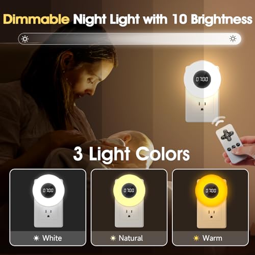 2 Pack Bathroom Clock with Remote, Dimmable LED Night Light & Shower Timer
