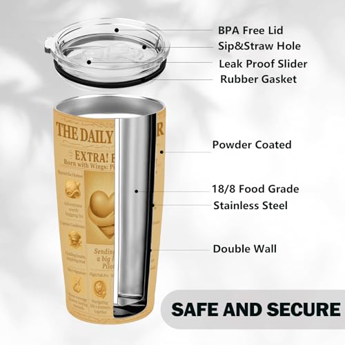 SNUGLYZEN Pilot Gift Tumbler 20oz - Aviation Travel Mug, Vintage Airplane Cup, Insulated Stainless Steel, Graduation & Retirement Gift for Men Women