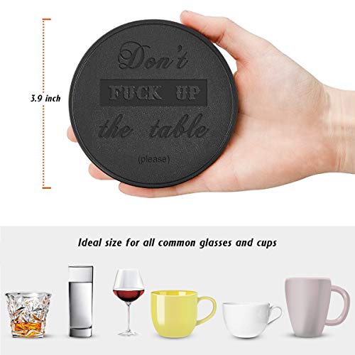 Black Leather Coasters Set with Holder - 6 Pcs Modern Drink Coasters for Home & Office