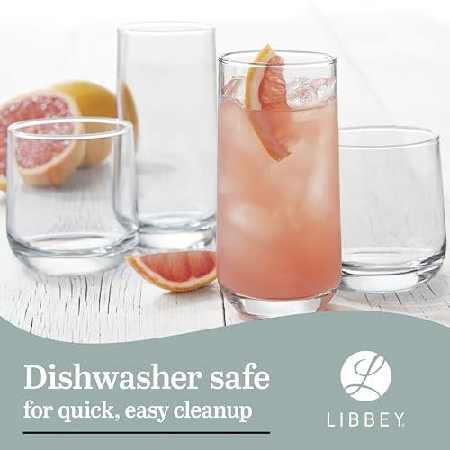 16-Piece Clear Glass Drinking Glasses Set - Tumblers & Rocks Glasses