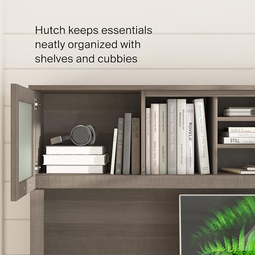 Bush Home 72-Inch Desk Hutch with Shelves and Frosted Glass Doors for Office Storage