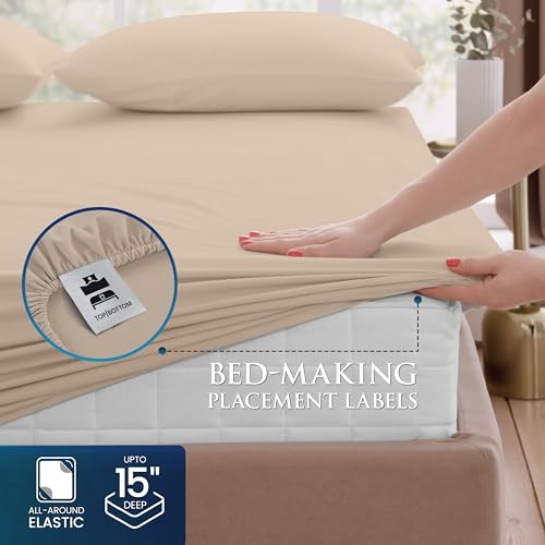 Soft Microfiber Queen Sheet Set - 4-Piece Deep Pocket Bed Sheets (Beige)