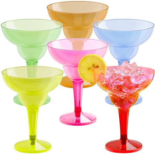 JOYIN 36 Pack Neon Plastic Margarita Glasses Cups 12 oz Disposable Cinco de Mayo Fiesta Party Supplies