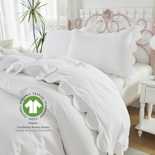 Organic Cotton Scalloped Edge Duvet Cover Set - Full/Queen Bedding