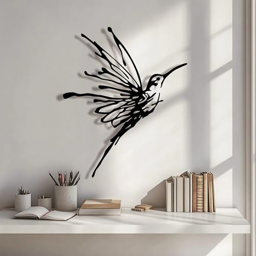 3D Metal Hummingbird Wall Art - Weatherproof Black Outdoor Garden Decor