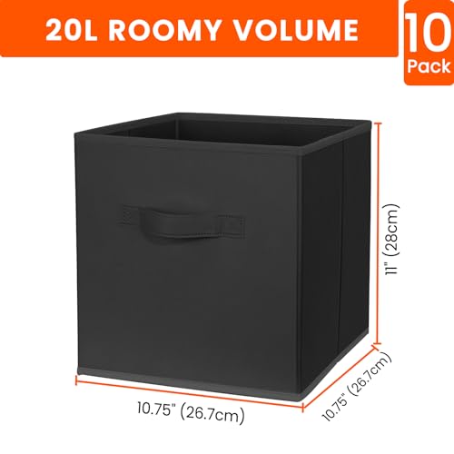 11-Inch Fabric Storage Cubes 10-Pack Collapsible Closet Bins Black
