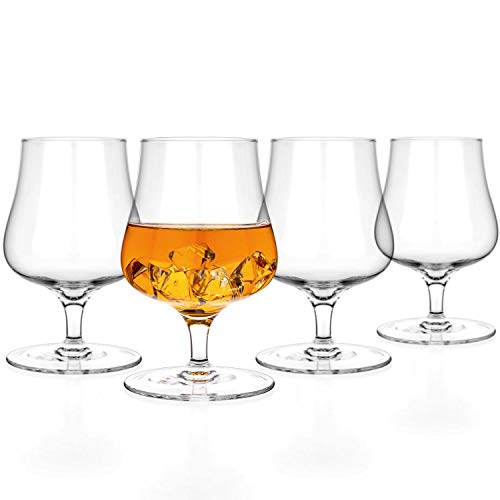 LUXBE Handcrafted Lead-Free Crystal Brandy & Cognac Glasses Set of 4 - 9.5oz, Modern Design