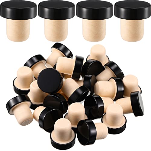 T-Shaped Reusable Wine Bottle Stoppers (24 Pack) - Black Sealing Plugs