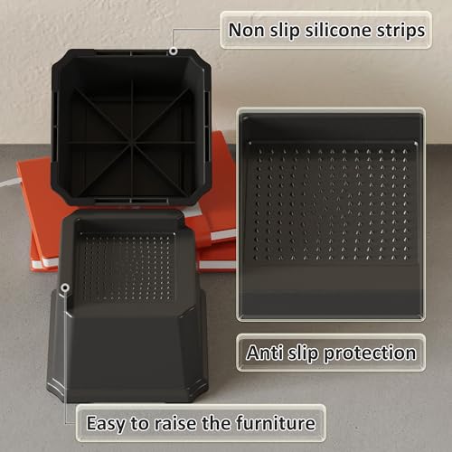3-Inch Bed Risers - Heavy Duty L-Shaped Furniture Elevators, 6 Pack