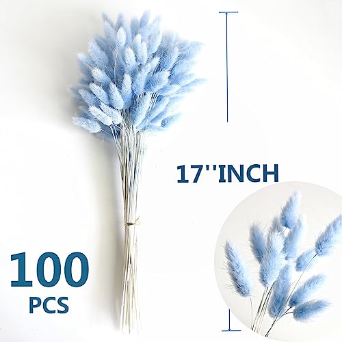 120 Pcs Blue Dried Pampas Grass & Bunny Tails Decor - 17" Boho Dried Flowers