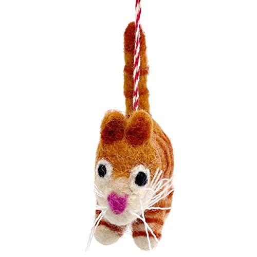 Orange Tabby Cat Wool Ornament for Christmas Tree, Handmade Holiday Decor