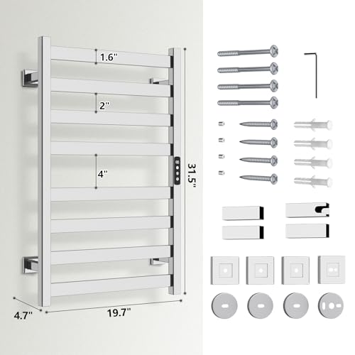 8-Bar Electric Towel Warmer, Wall-Mounted Stainless Steel Towel Heater