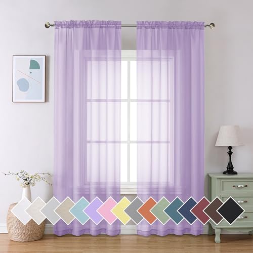Light Purple Sheer Curtain Panels - 84 Inch Light Filtering Voile Drapes (Pair)
