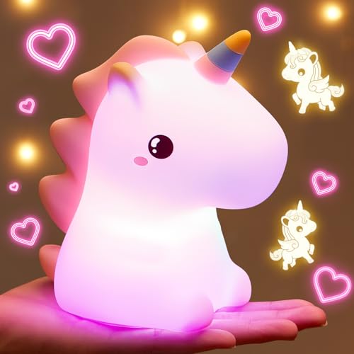 Unicorn LED Night Light for Kids, Soft Silicone Touch Dimmable Lamp