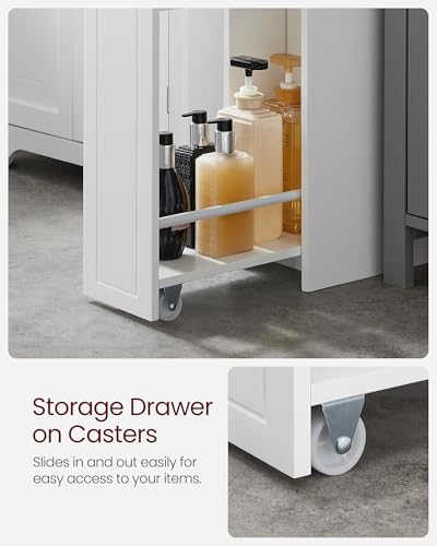Slim Bathroom Storage Cabinet with Slide-Out Drawers, White