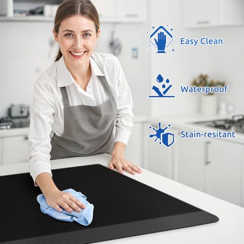 KitchenClouds 2-Pack Anti-Fatigue Kitchen Mats Black 17.3x29 & 17.3x47 Inches
