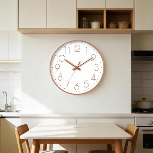Silent Rose Gold Wall Clock 8 Inch - Non-Ticking Battery Operated