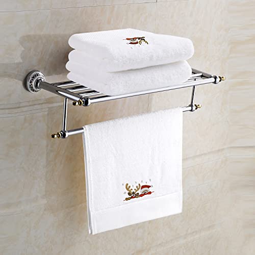 Quera White Christmas Hand Towel - 100% Cotton, Embroidered Reindeer & Santa, 14 x 30 in