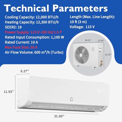 12000 BTU Ductless Mini Split Air Conditioner and Heat Pump System