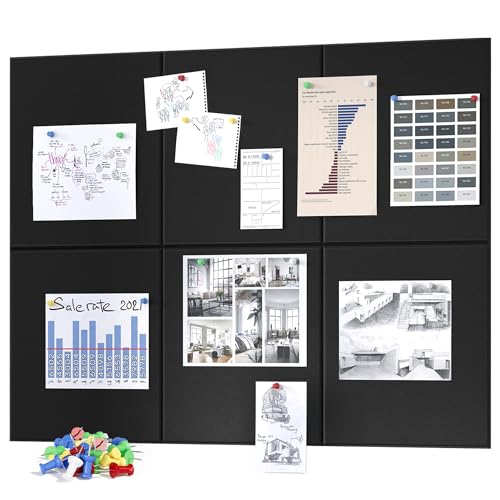 Large Felt Bulletin Board Tiles - 6 Pack Self-Adhesive Wall Pin Boards