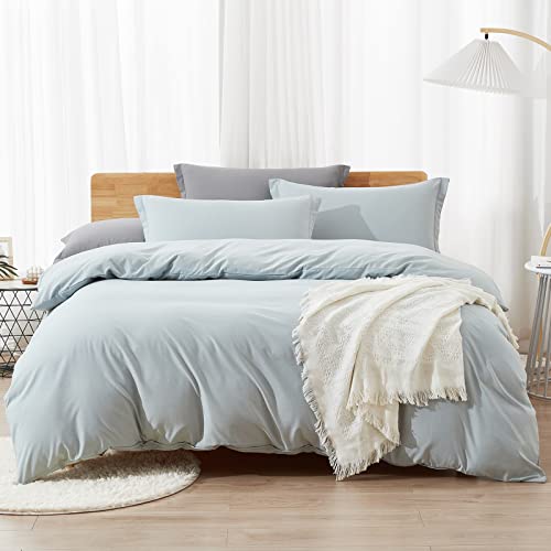 Washed Microfiber Queen Duvet Cover Set with Zipper & Corner Ties