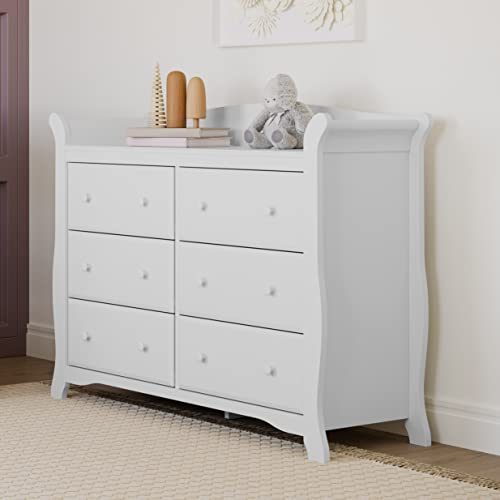 Storkcraft Avalon White Double Dresser with 6 Drawers - Traditional Nursery Storage