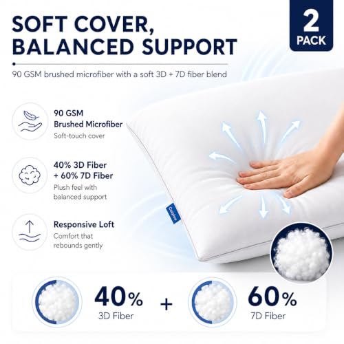 CozyLux Queen Bed Pillows Set of 2 - Soft Down Alternative Sleeping Pillows